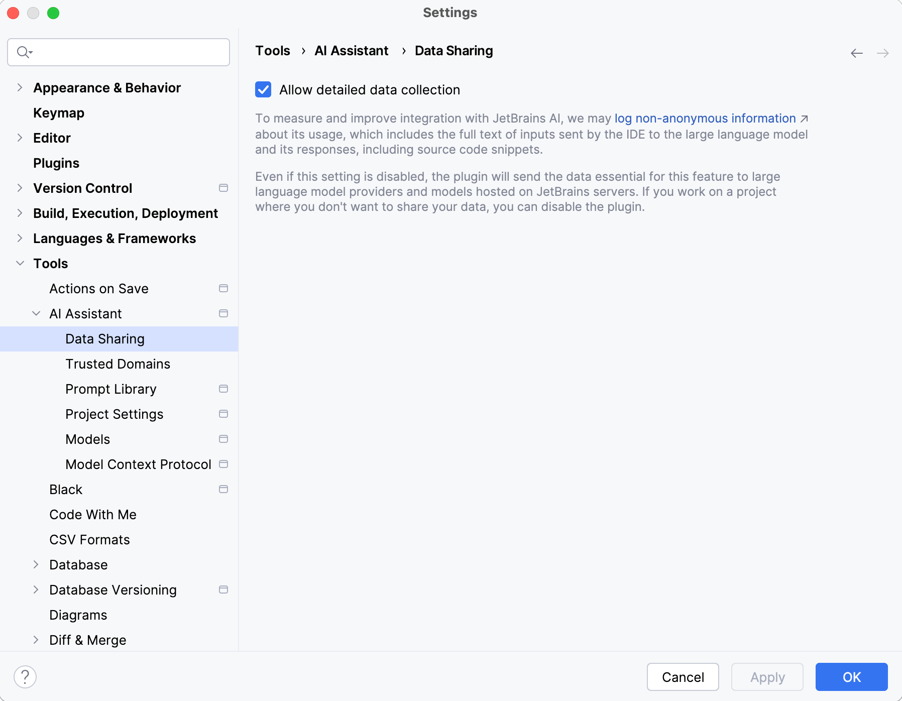 AI Assistant data sharing settings AI Assistant data sharing settings