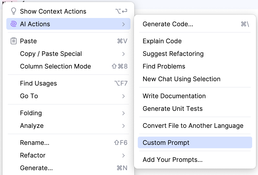 Show prompt in 'AI Actions' popup