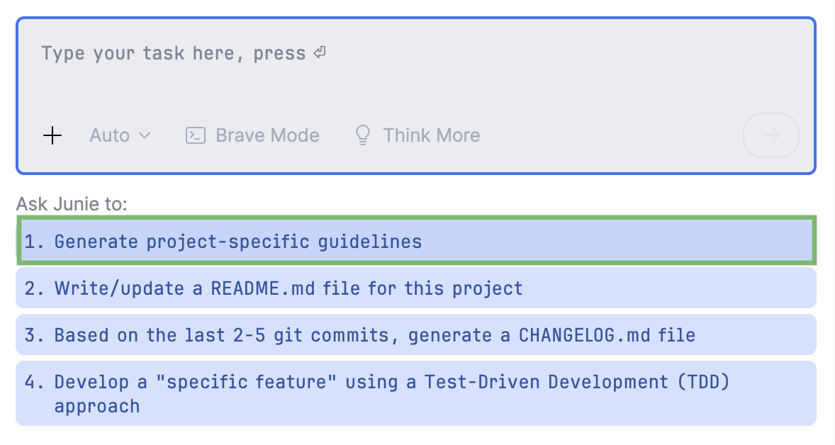 Generate project guidelines by Junie