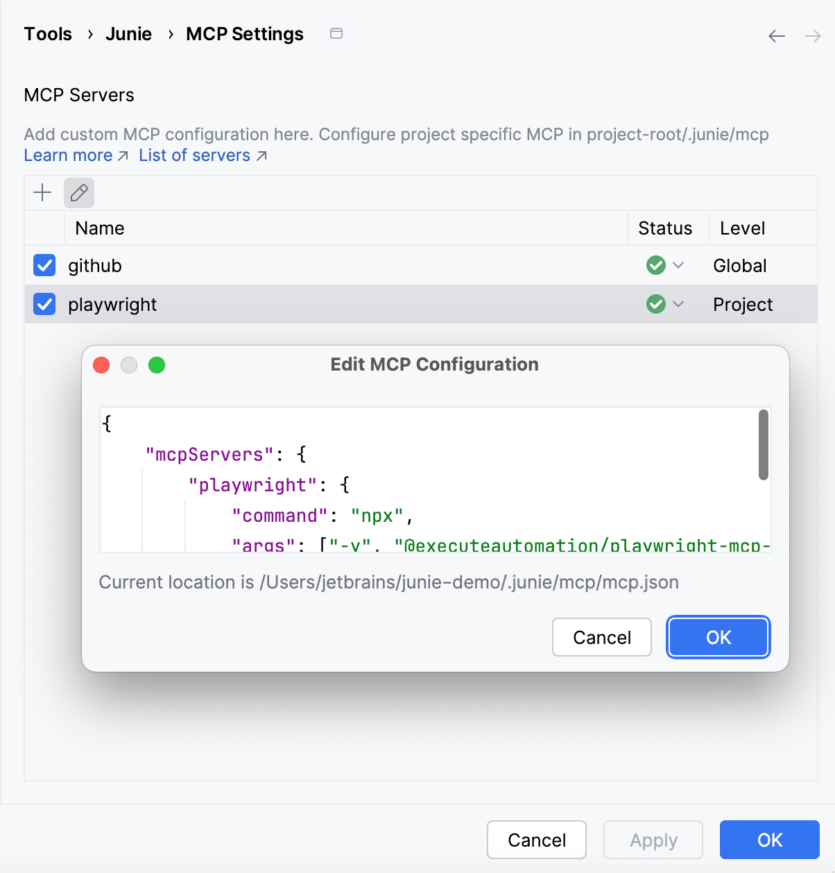 List of MCP configurations