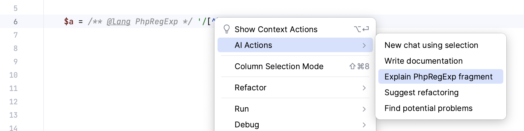 Explain RegExp option in the context menu Explain RegExp option in the context menu