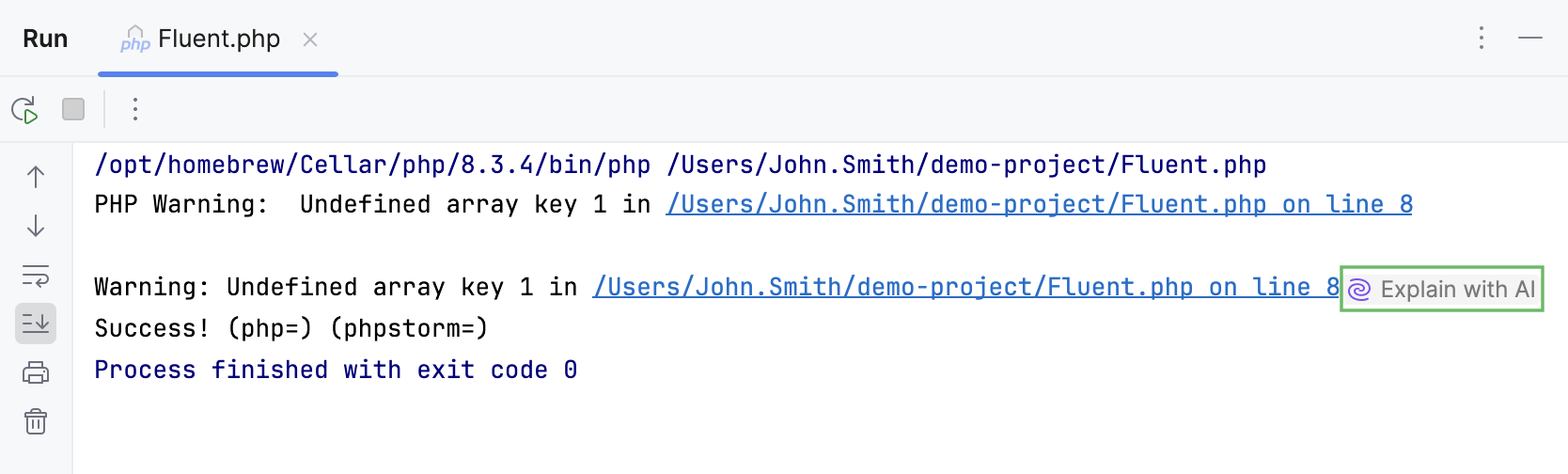 Explain with AI option in console Explain with AI option in console