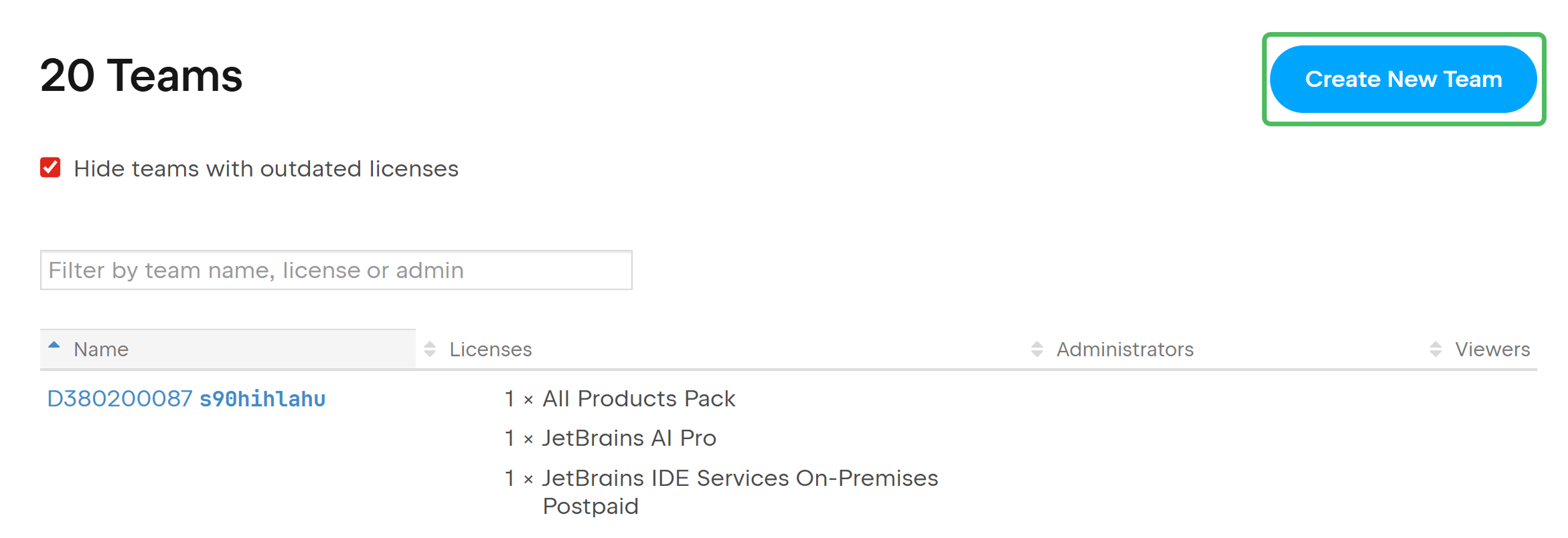 Create New Team Button Highlighted Create New Team Button Highlighted
