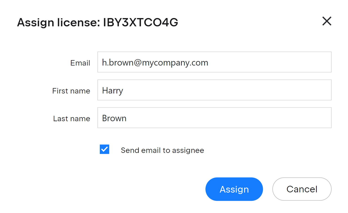 Assign License Dialog Assign License Dialog