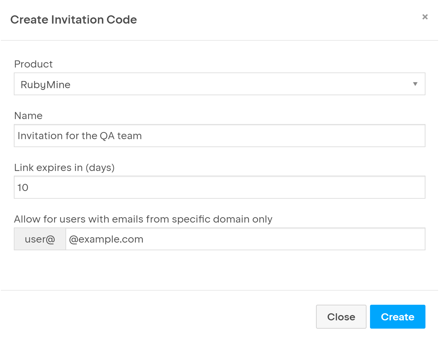 Create Invitation Code Dialog Create Invitation Code Dialog