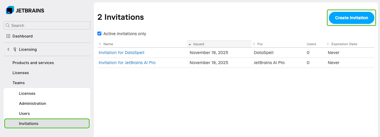 Invitations Create Invitation Button Highlighted Invitations Create Invitation Button Highlighted