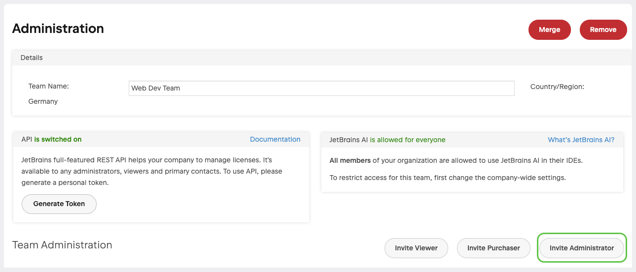 Invite Team Administrator Button Highlighted Invite Team Administrator Button Highlighted
