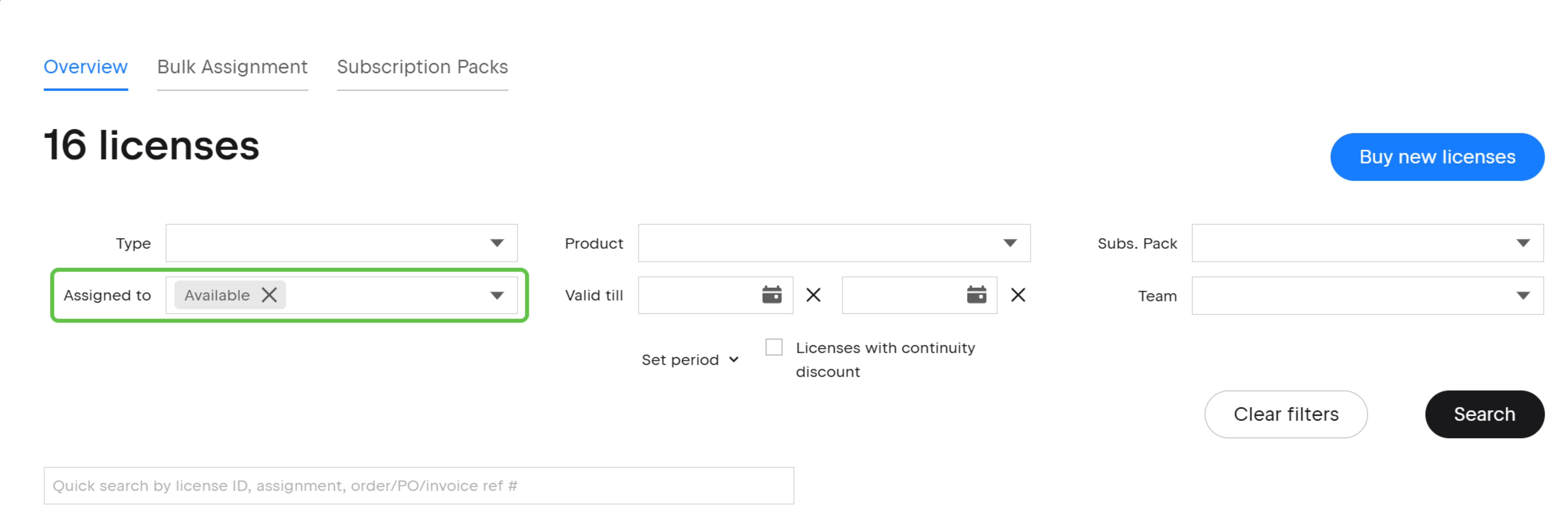 Licenses Assigned To Filter Highlighted Licenses Assigned To Filter Highlighted