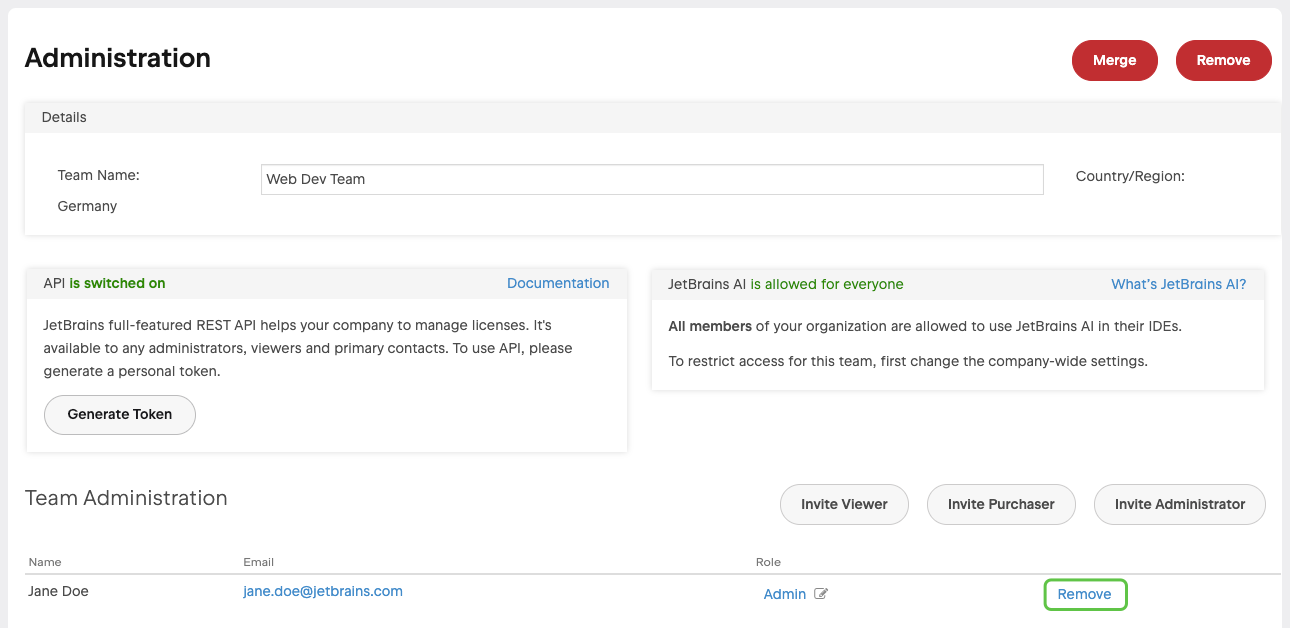Remove Access Button In Team Administration Highlighted Remove Access Button In Team Administration Highlighted