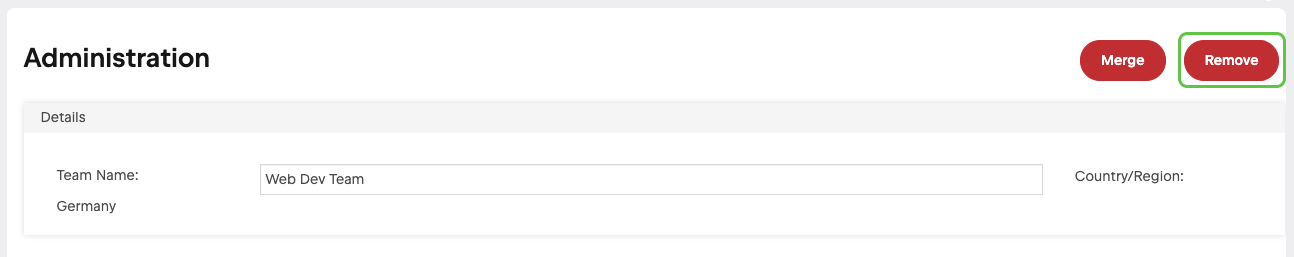 Remove Team Button Highlighted Remove Team Button Highlighted