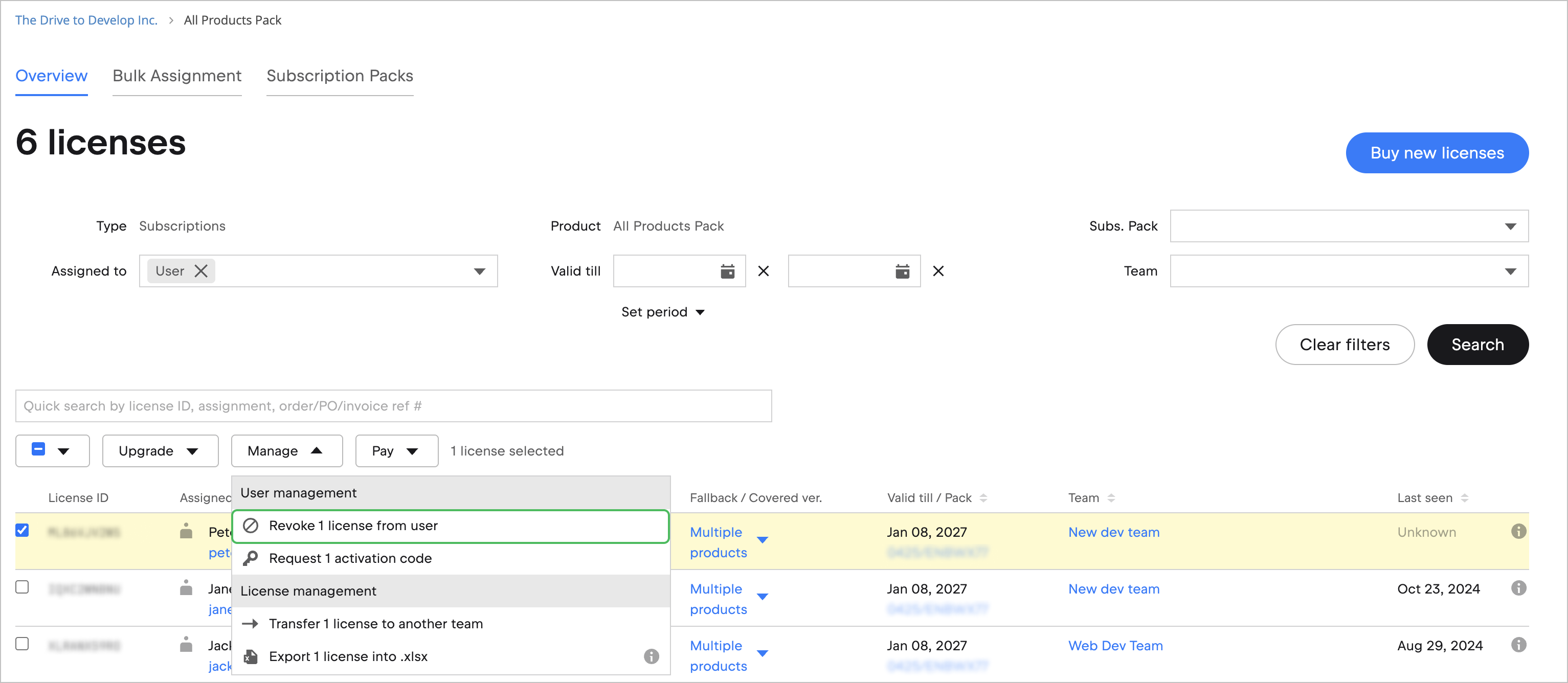 Revoke licenses from users Revoke licenses from users