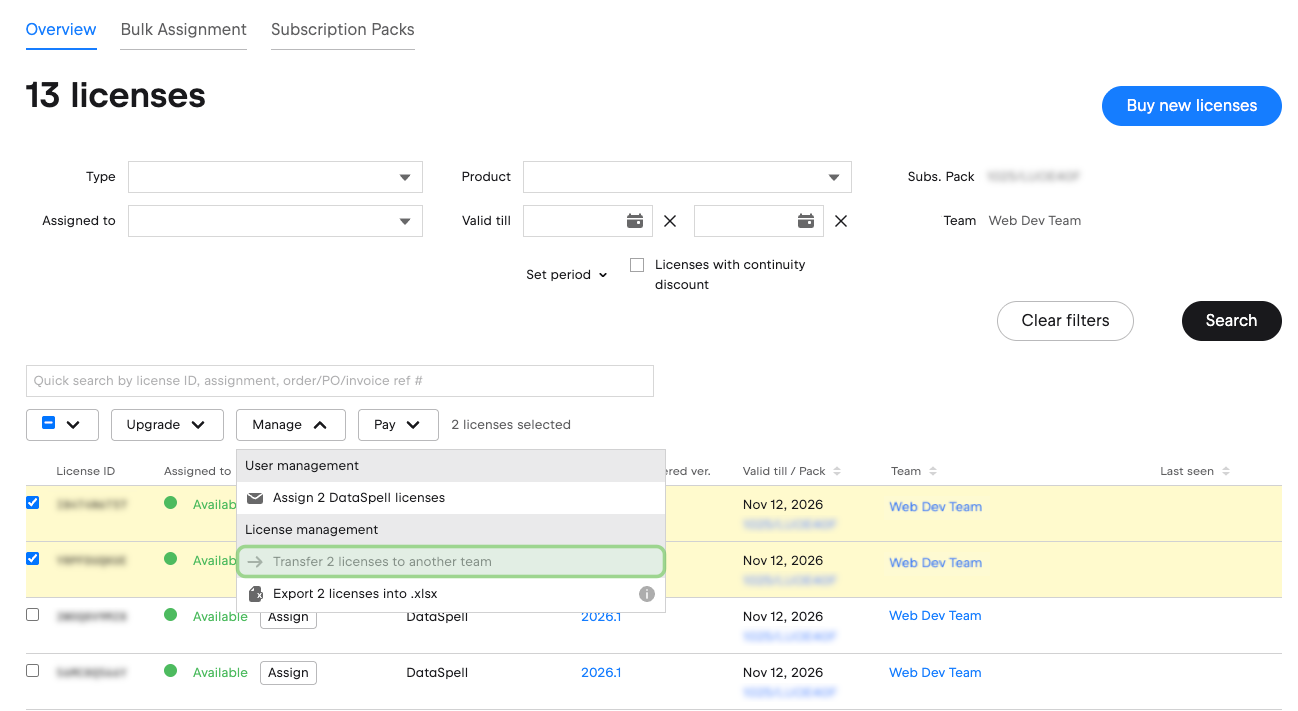 Manage licenses dropdown.png Manage licenses dropdown.png