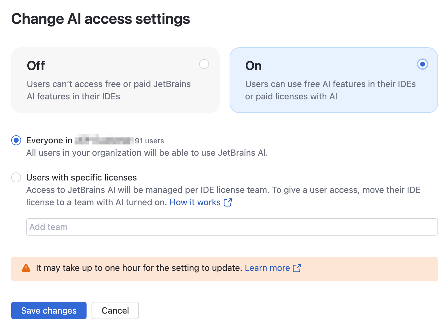 Change AI access settings dialog