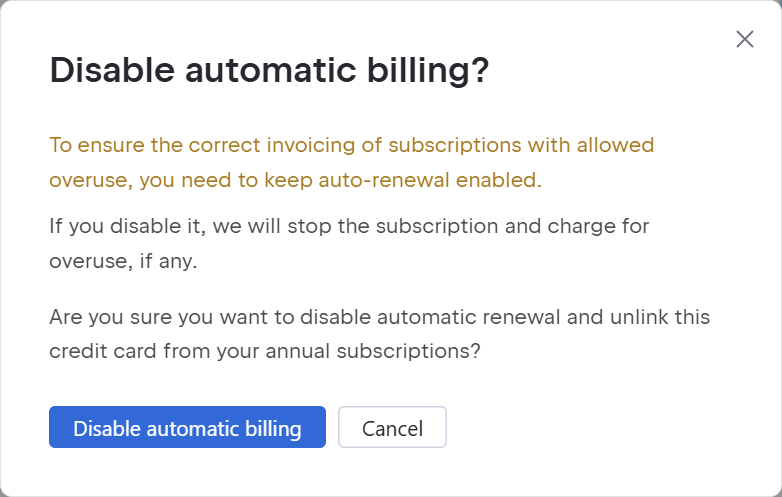 Disable auto-renewal for a subscription pack Disable auto-renewal for a subscription pack