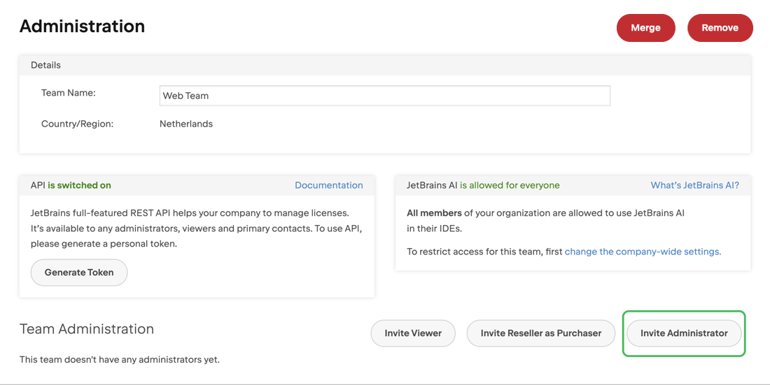 Invite Team Administrator Button Highlighted Invite Team Administrator Button Highlighted