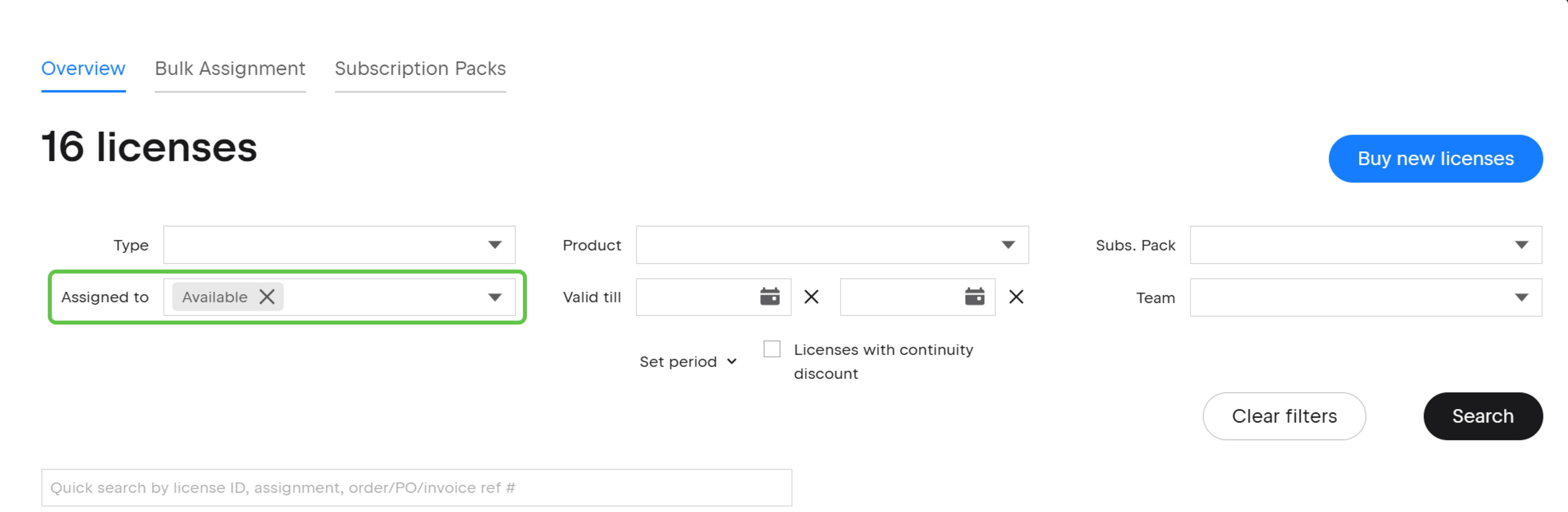 Licenses Assigned To Filter Highlighted Licenses Assigned To Filter Highlighted