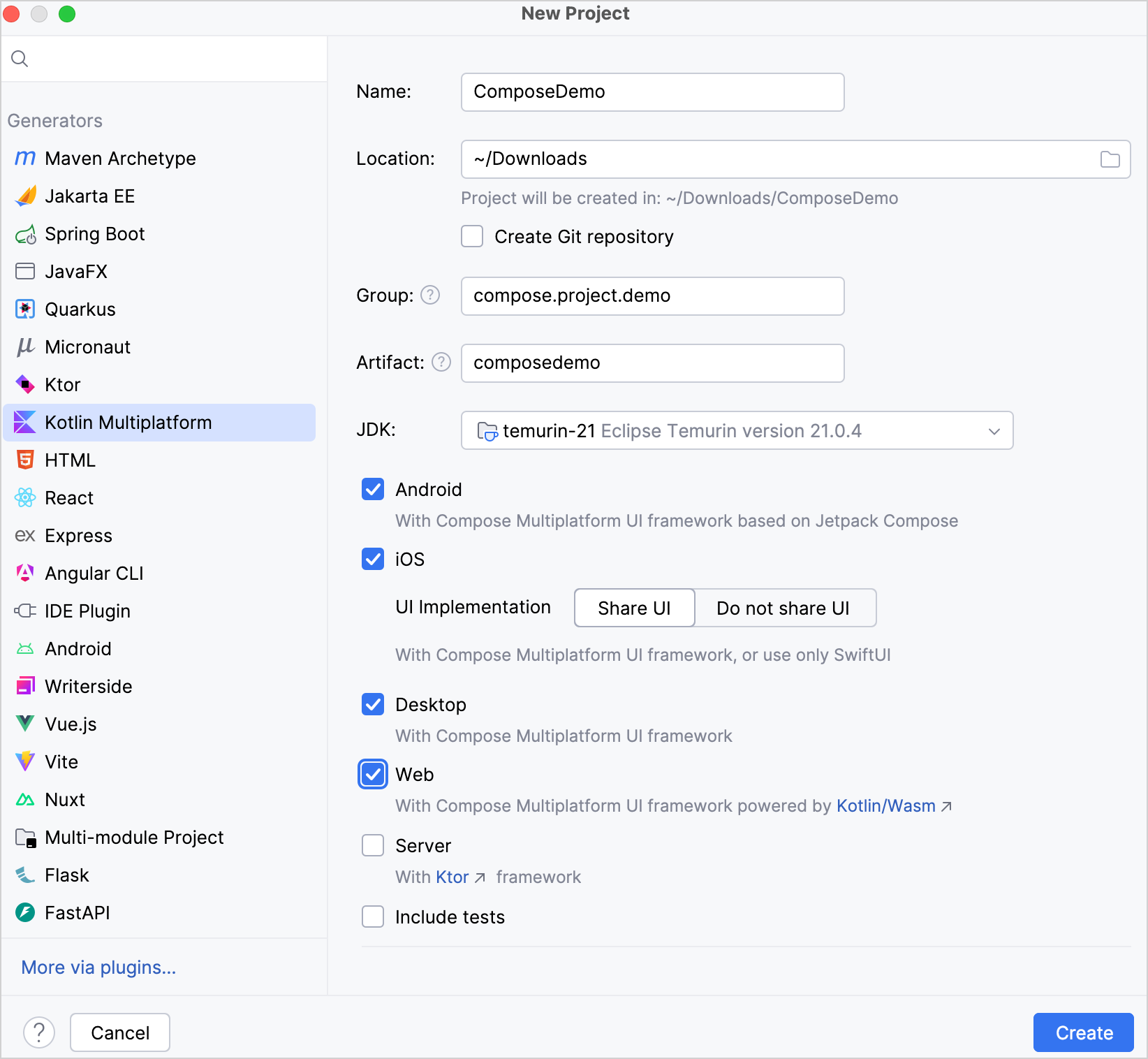 Create Compose Multiplatform project