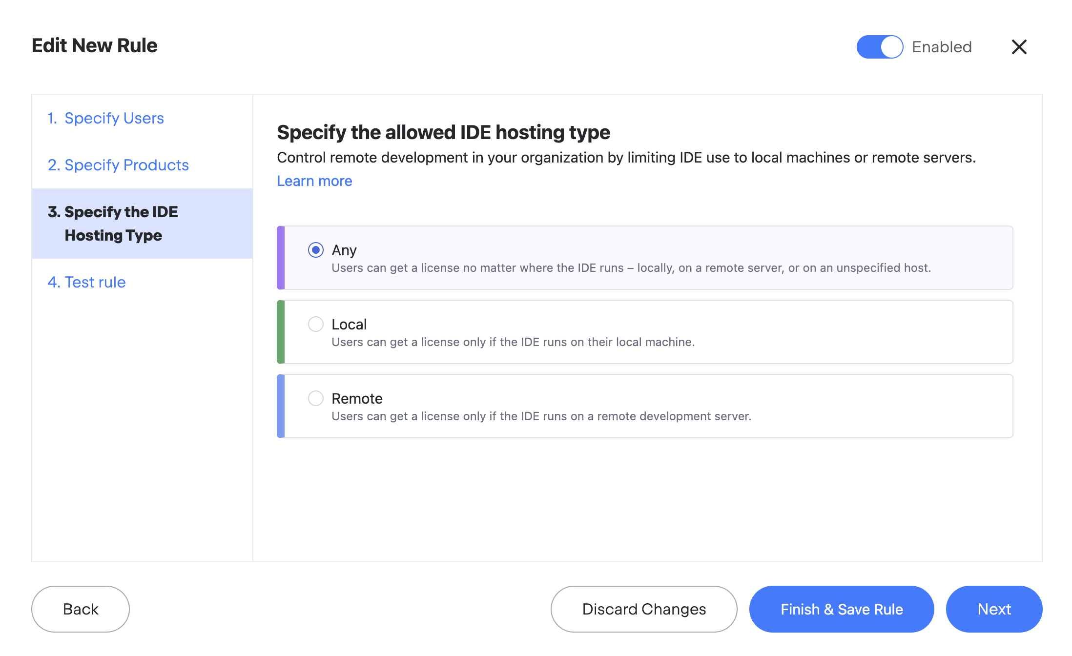 Specify the allowed IDE hosting type Specify the allowed IDE hosting type