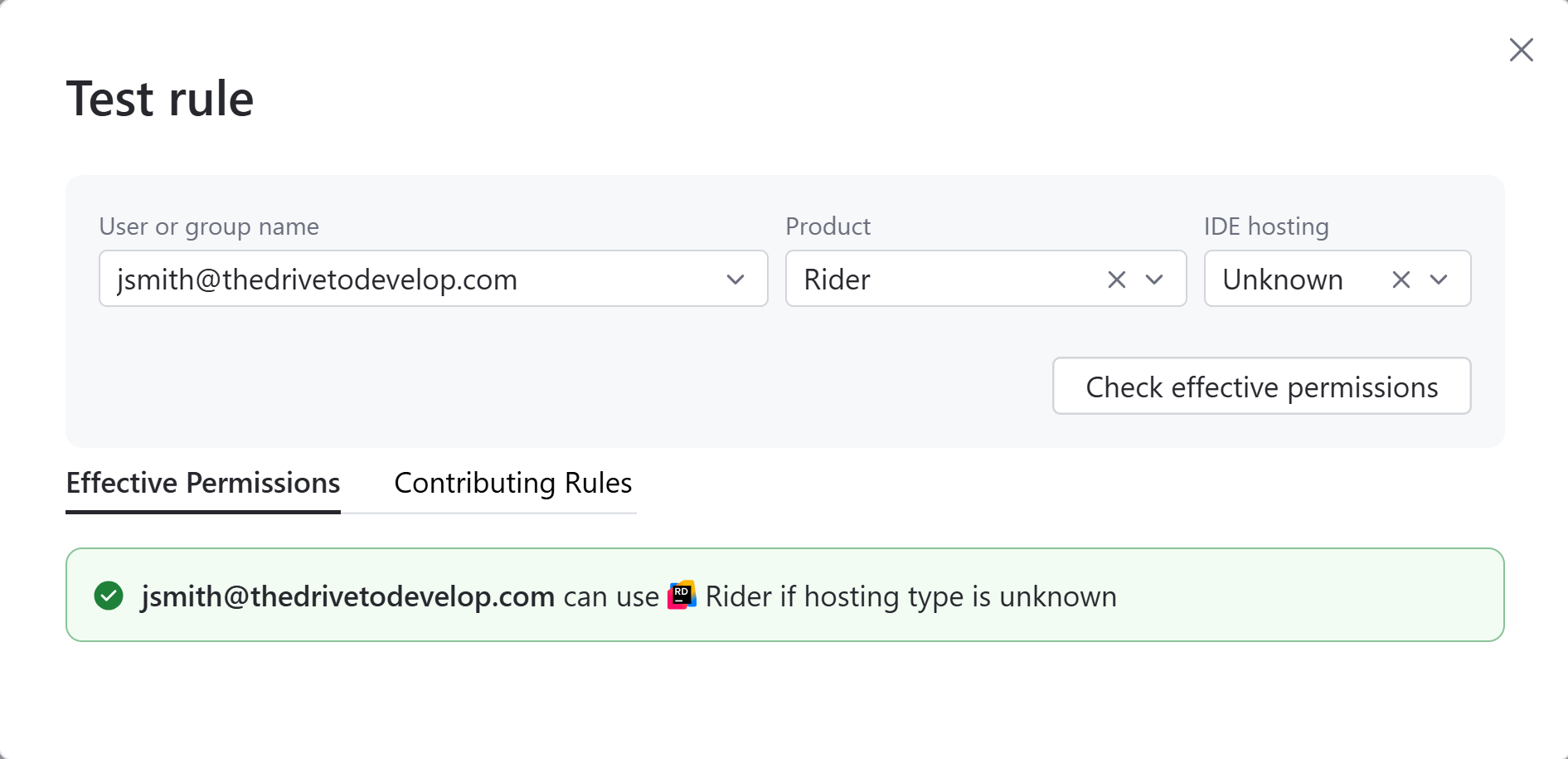 The 'Tests Rule' dialog showing the 'Result' tab The 'Tests Rule' dialog showing the 'Result' tab