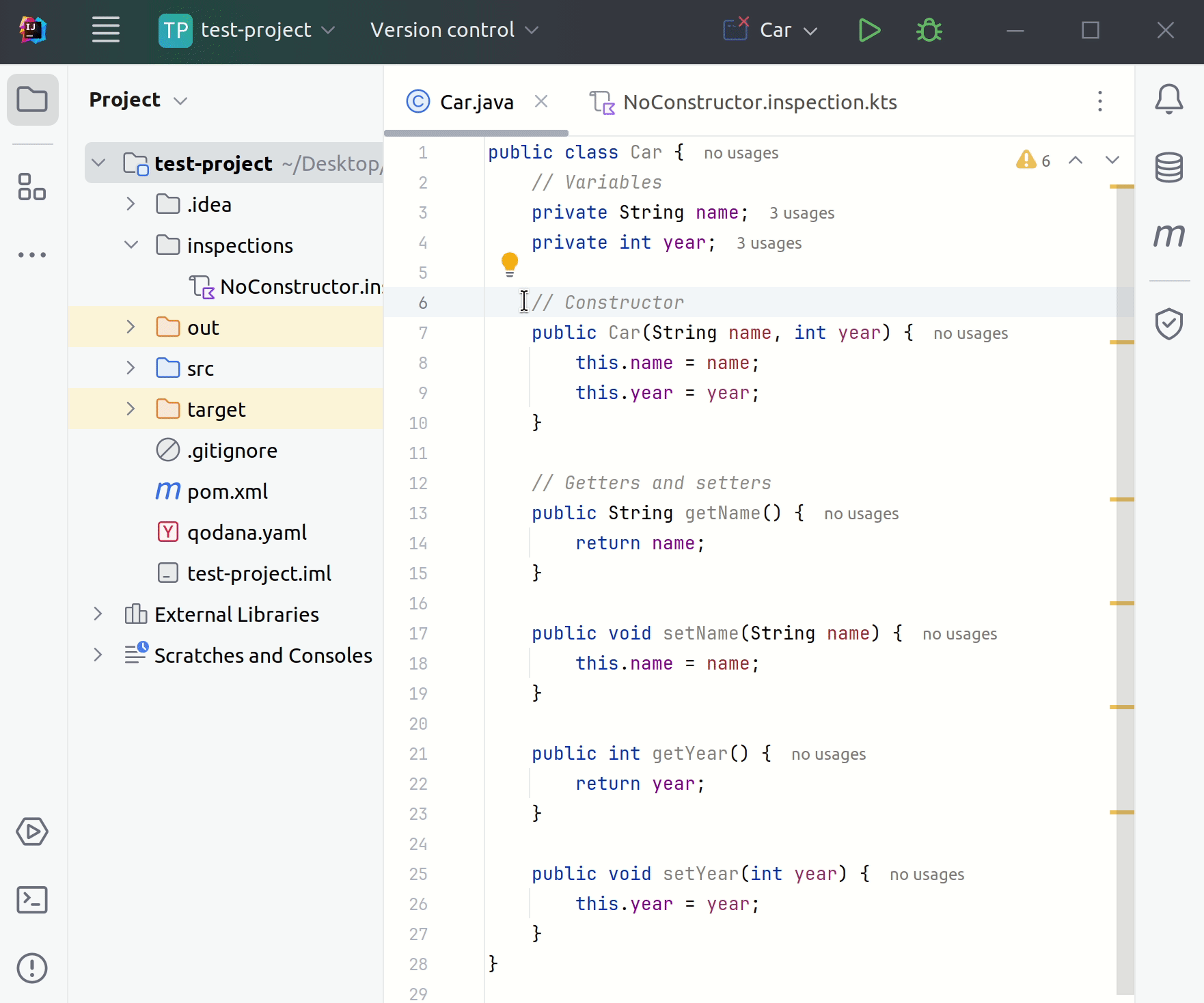 Testing the inspection in IDE