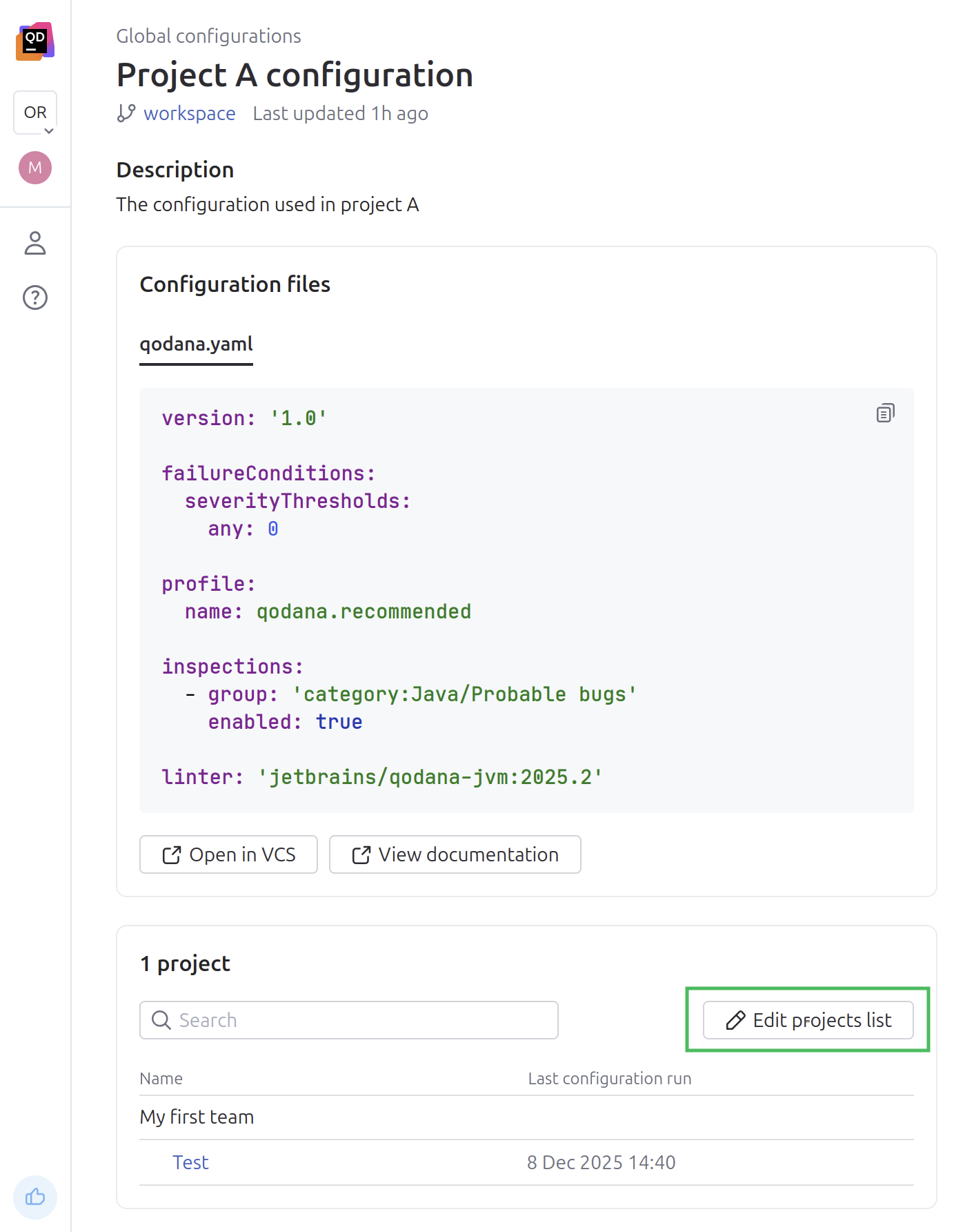 Edit projects list button Edit projects list button