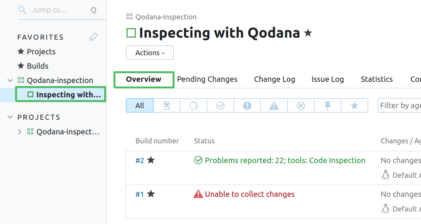 Navigating to the build entry Navigating to the build entry