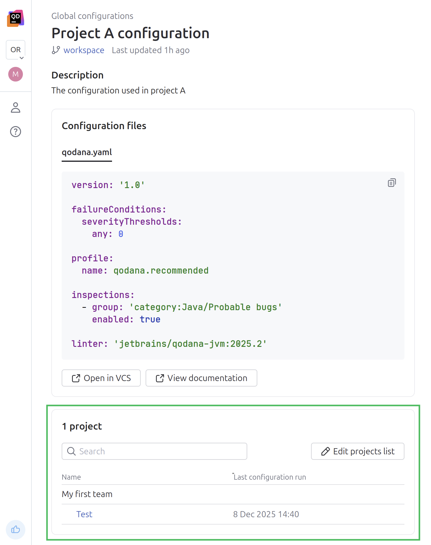 The list of connected projects The list of connected projects