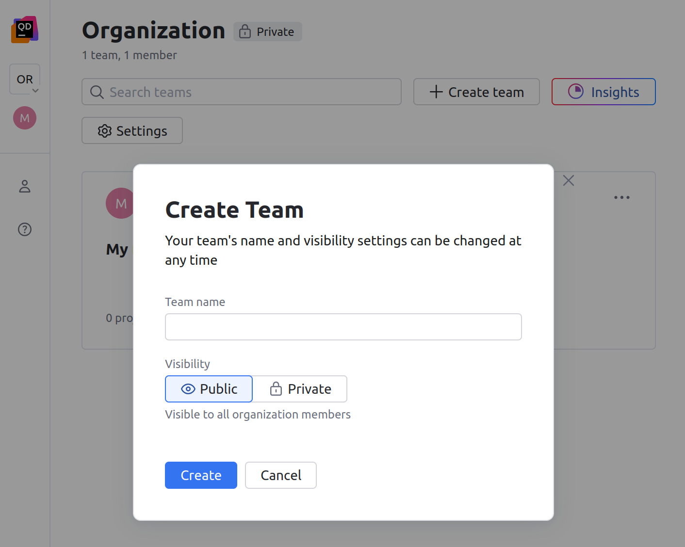 The New team dialog The New team dialog