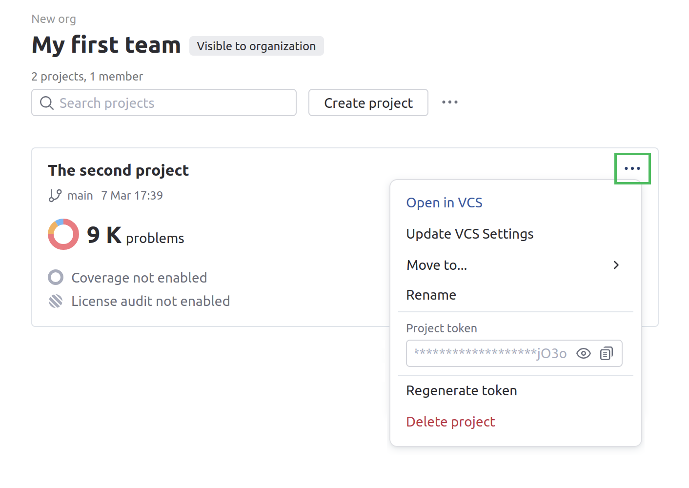 Available project options Available project options