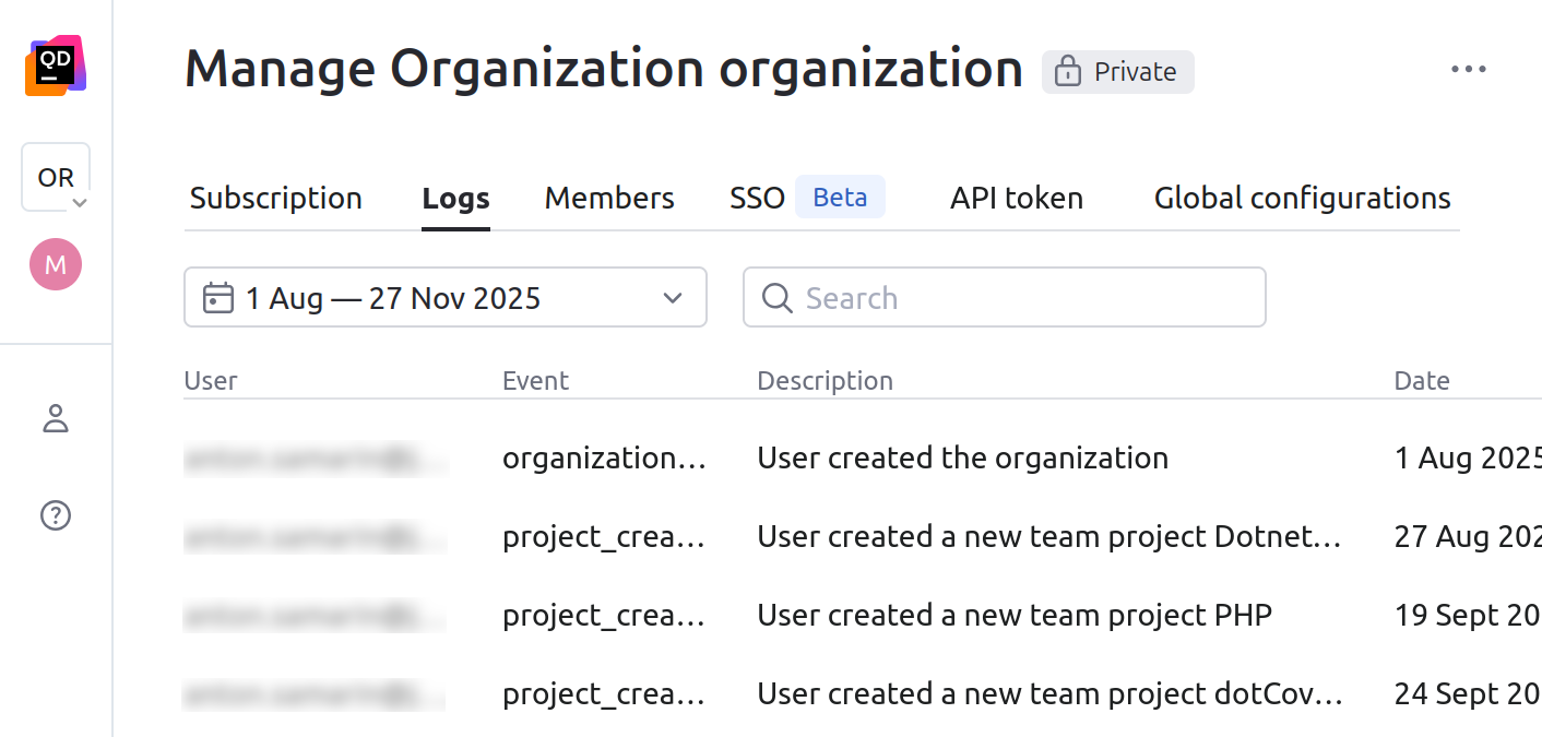 The Logs tab of Qodana Cloud The Logs tab of Qodana Cloud