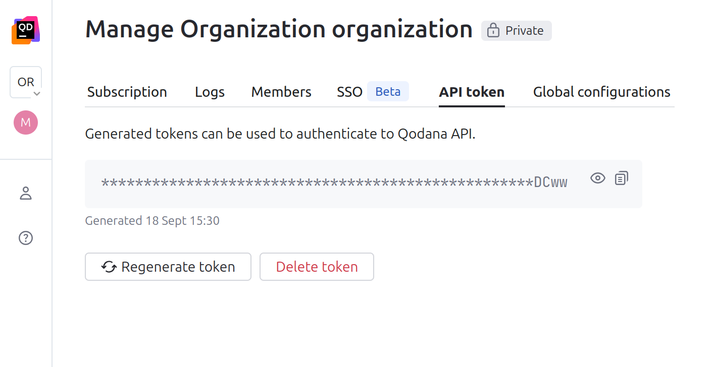 The API token tab The API token tab