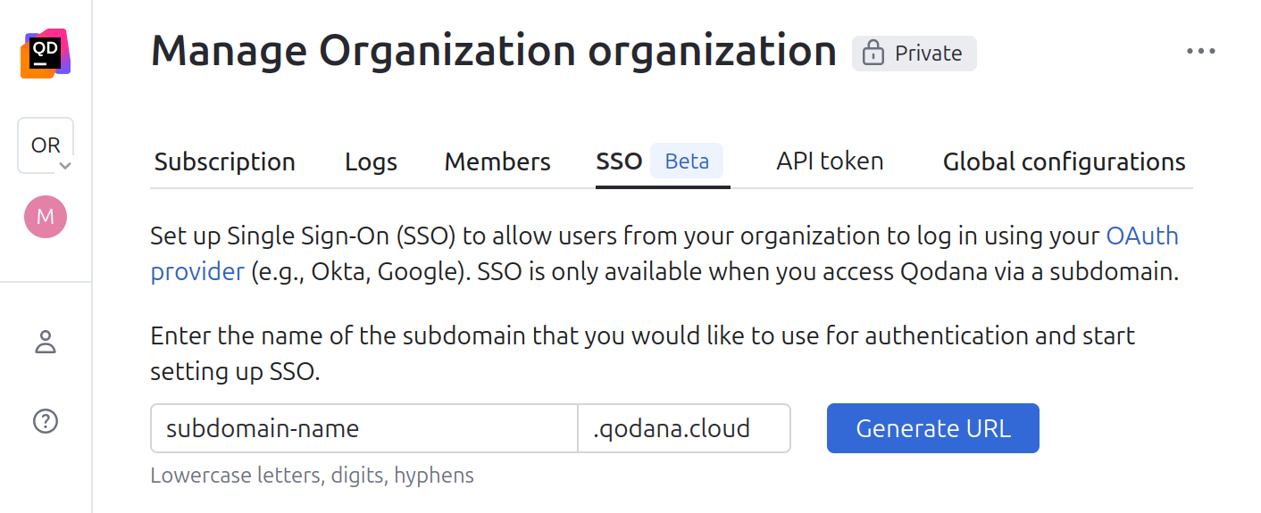 The SSO tab of the organization settings The SSO tab of the organization settings