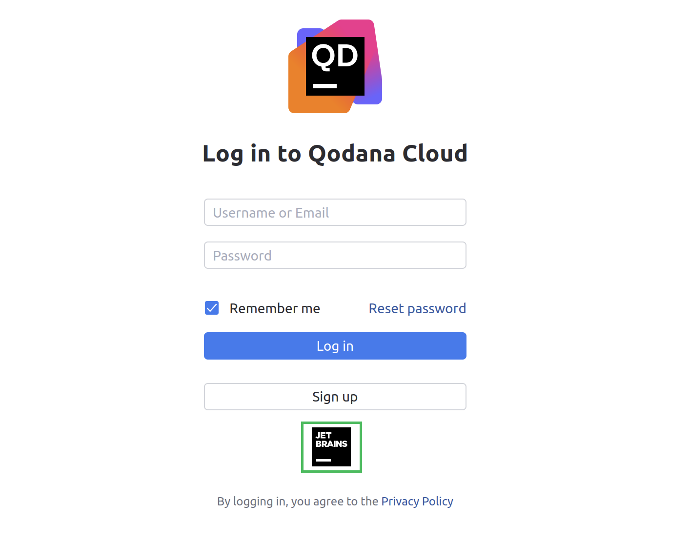 Qodana Cloud SSO authentication page Qodana Cloud SSO authentication page