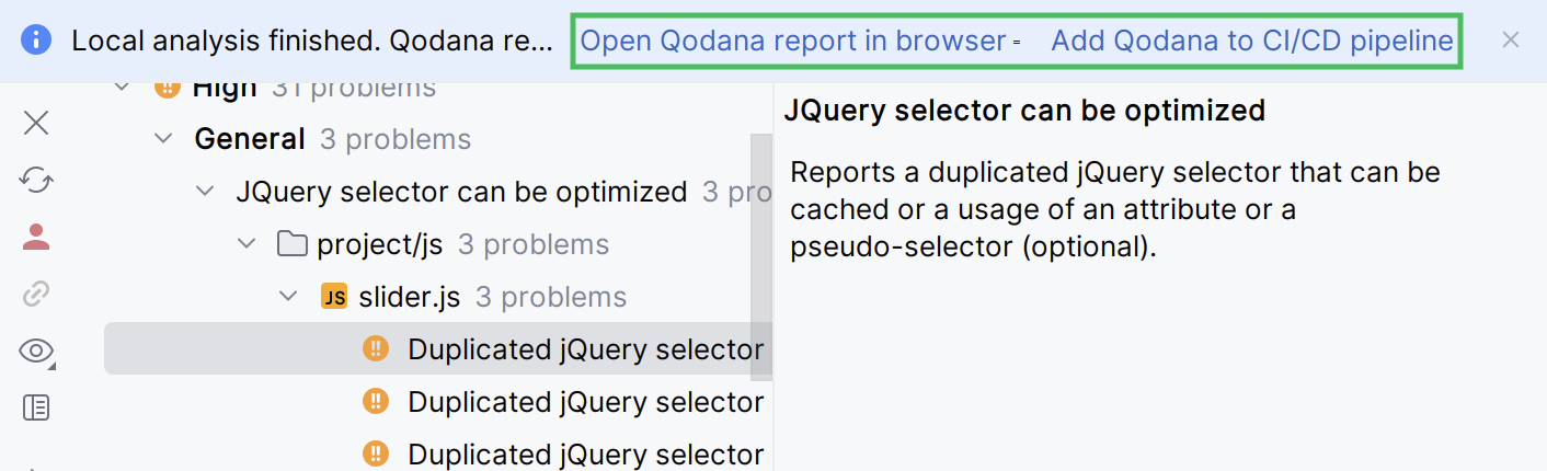 Links on the Qodana tab Links on the Qodana tab