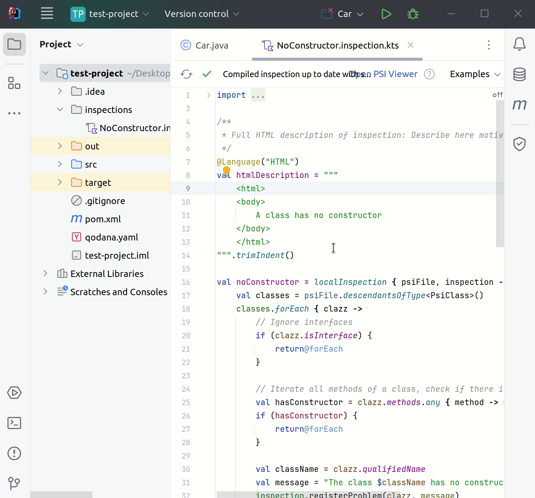 Running Qodana locally with a new inspection