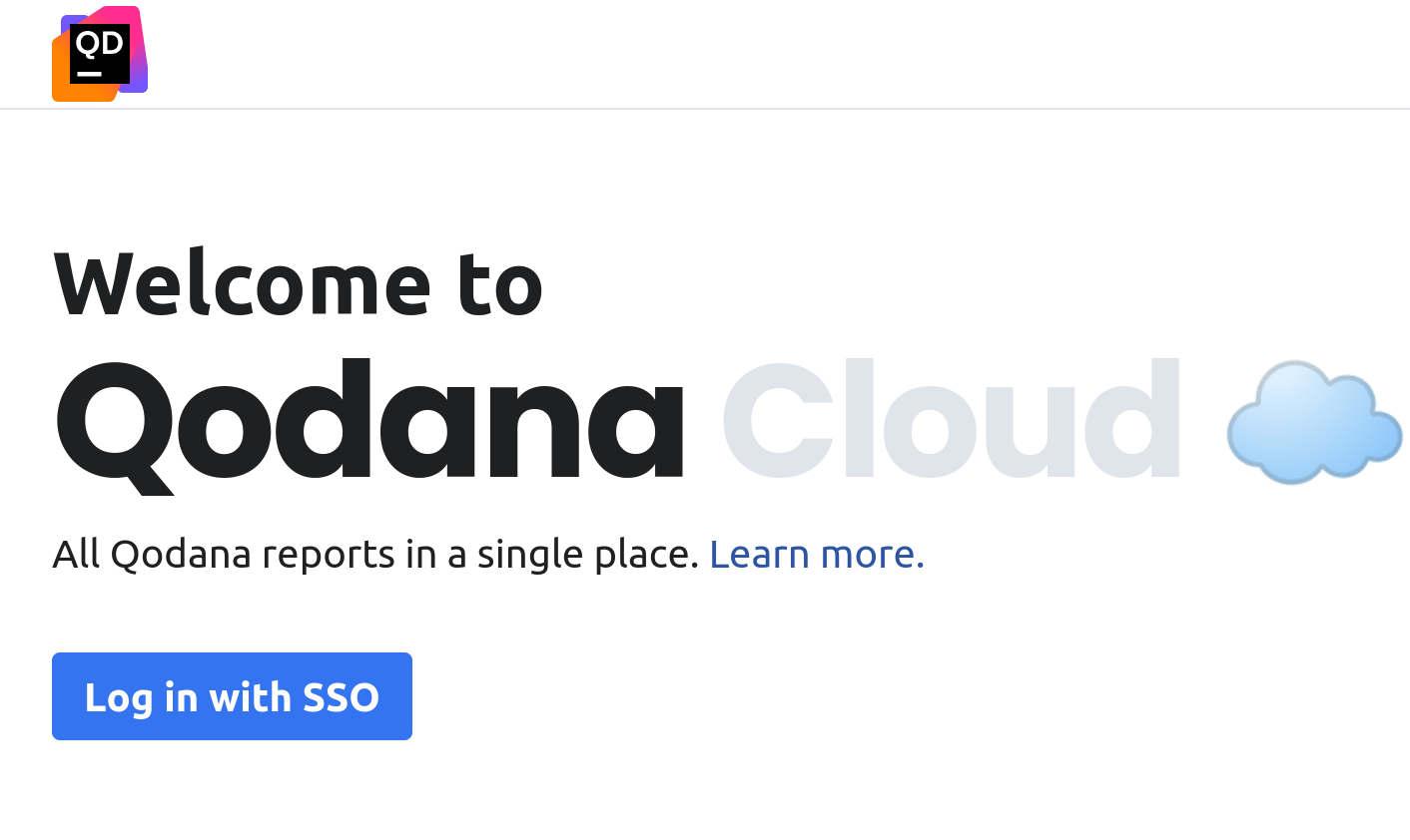 Qodana Cloud start page with SSO Qodana Cloud start page with SSO