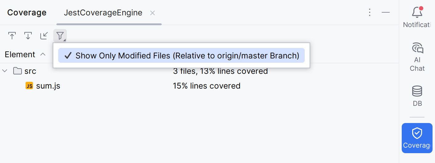 The Coverage tool window The Coverage tool window