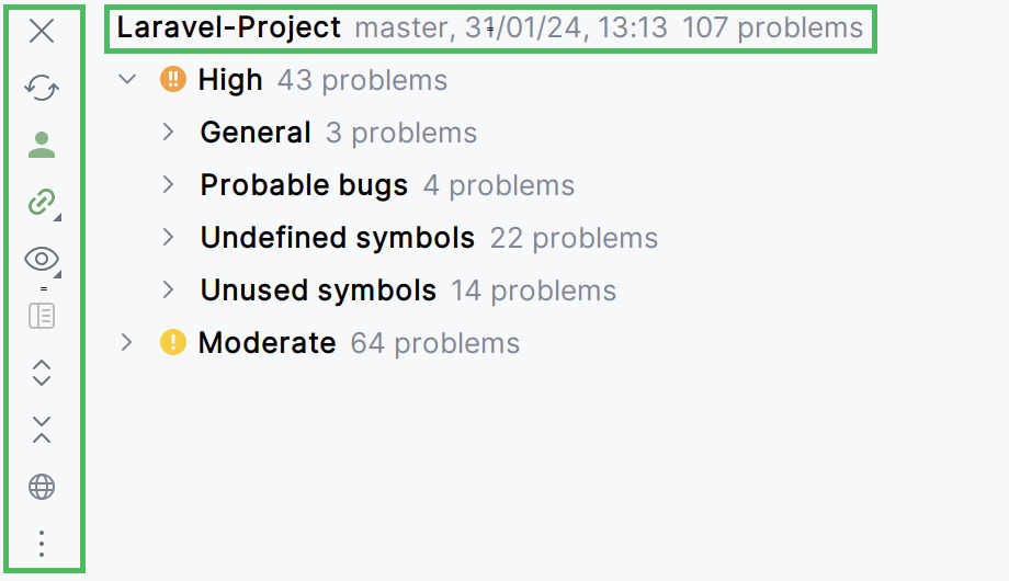Functionalities of the Qodana tab Functionalities of the Qodana tab