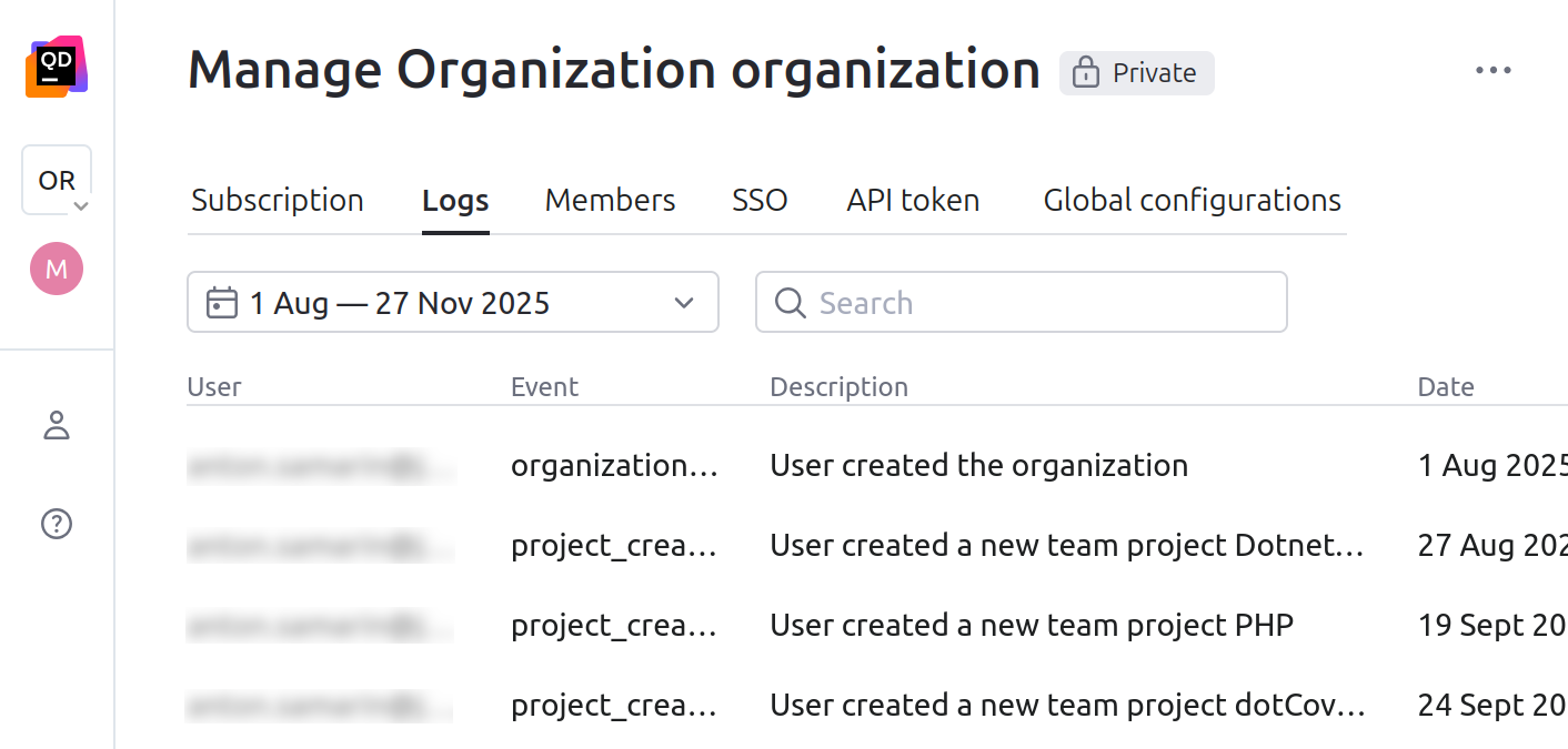 The Logs tab of Qodana Cloud The Logs tab of Qodana Cloud