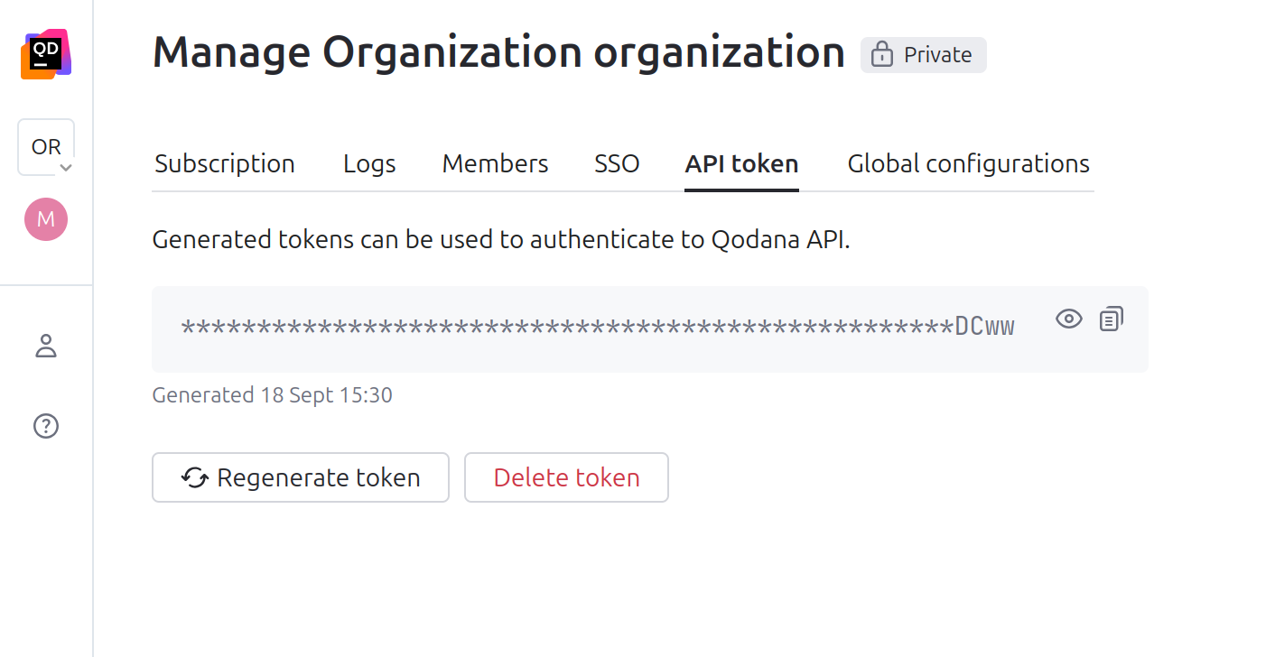 The API token tab The API token tab