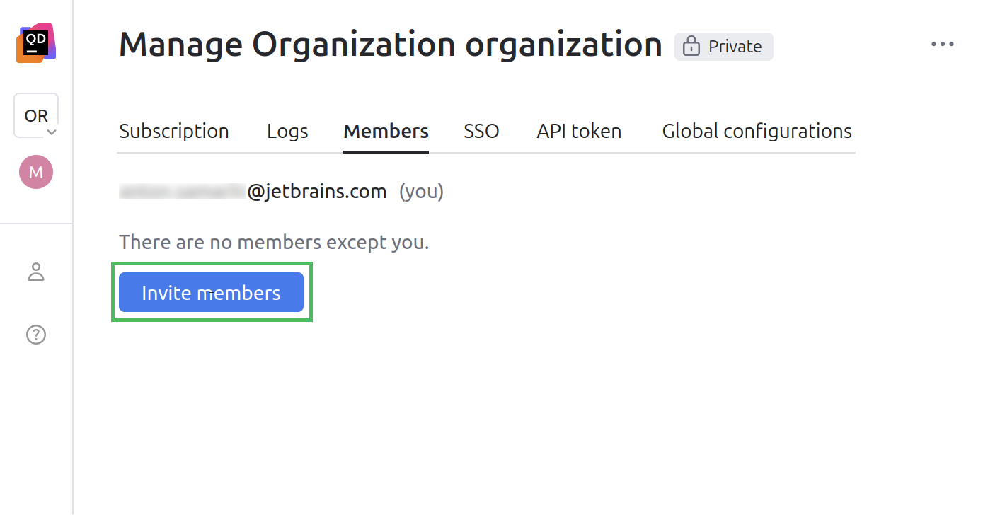 Clicking the Invite members button Clicking the Invite members button