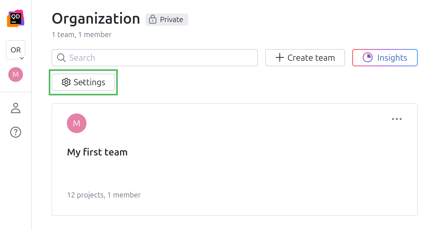 Navigate to the organization settings Navigate to the organization settings