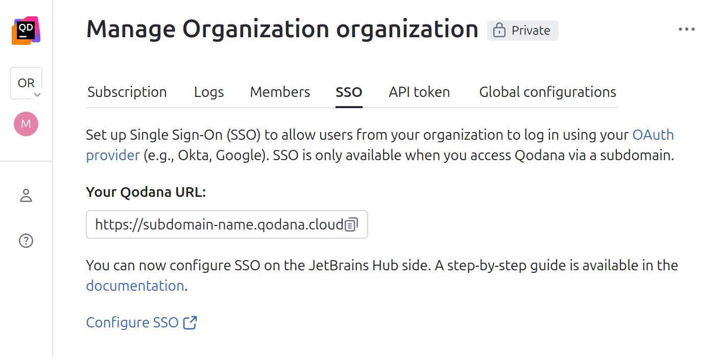 The generated URL and the Configure SSO link
