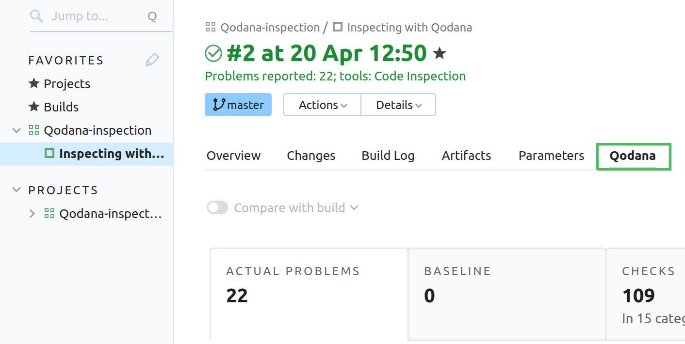 Navigating to the Qodana tab Navigating to the Qodana tab