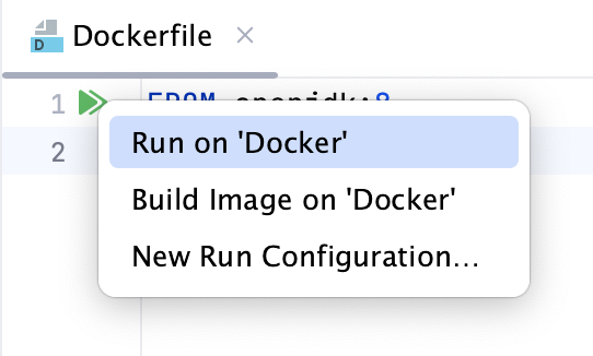 The Run on Docker popup The Run on Docker popup