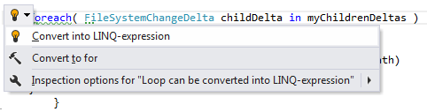 JetBrains Rider: Converting a loop to a LINQ expression quick-fix JetBrains Rider: Converting a loop to a LINQ expression quick-fix