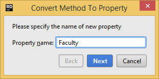JetBrains&nbsp;Rider refactorings: Convert method to property dialog