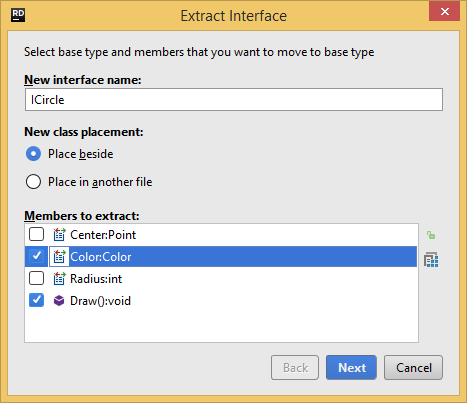 JetBrains&nbsp;Rider. Extracting interface from a class