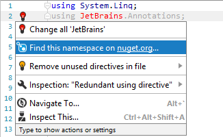 Finding NuGet package by namespace with JetBrains&nbsp;Rider