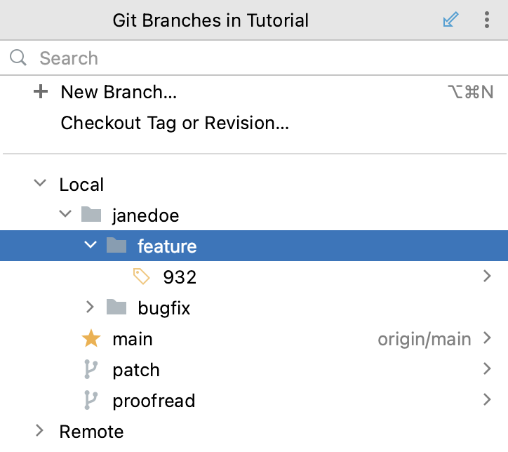 Branches grouped by prefix in the Branches popup Branches grouped by prefix in the Branches popup